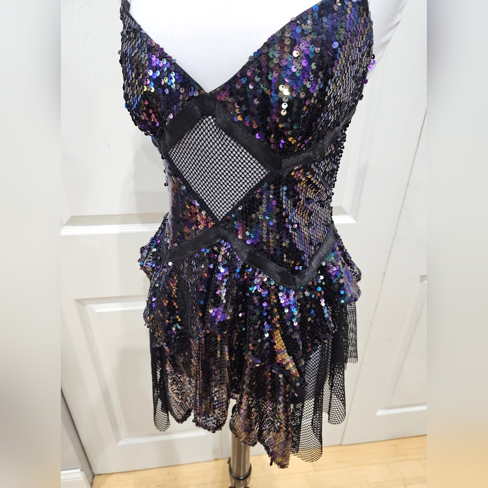 Dolls Kill Club Exx Fantastical Firefly Fishnet Sequin Black Purple Rave Dress S - Picture 8 of 14